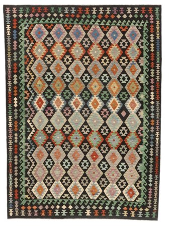 Koberec Orientální Kelim Afghán Old Style 255X350 Černá/Zelená Velký (Vlna, Afghánistán)
