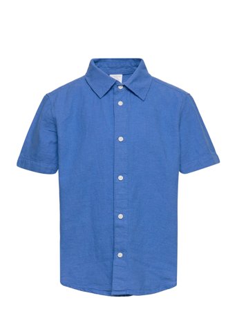 Shirt Ss Linen Cotton Blend Shirts Short-sleeved Shirts Blå Lindex*Betinget Tilbud