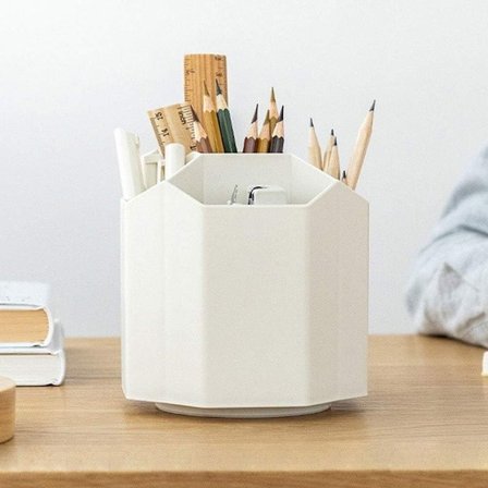 Roterende skrivebordsarrangør Skrivebordsarrangør med blyant Hvit