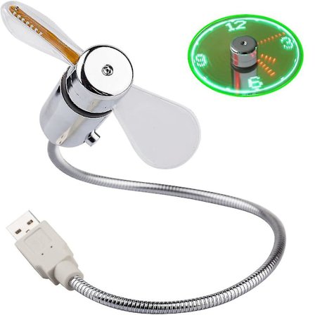 USB-vifte med tids- og temperaturvisning og fleksibel svanehals