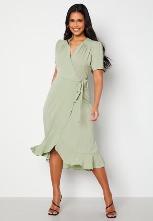John Zack Short Sleeve Wrap Dress Sage Green Klær