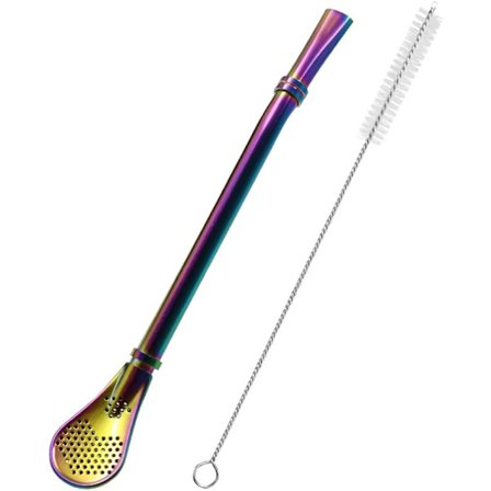 Farverig - Rustfrit stål sugerør med filterske, genanvendelig Cof