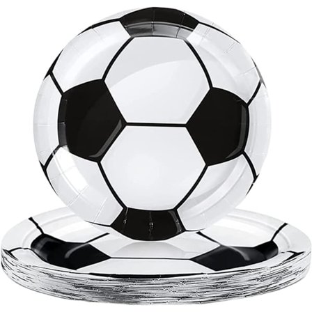 Drenge Fodbold Fest Papir Tallerkener 7 Tommer, Sort og Hvid Fodbold Fodbold Papir Tallerkener, Fodbold Bestik, 24stk