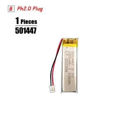 3,7V Lipo-akku Ph2.0-pistoke Ladattava litiumakku 3,7V PS4-kostuttimille GPS-navigointi Bluetooth-kaiutin MP3 MP4