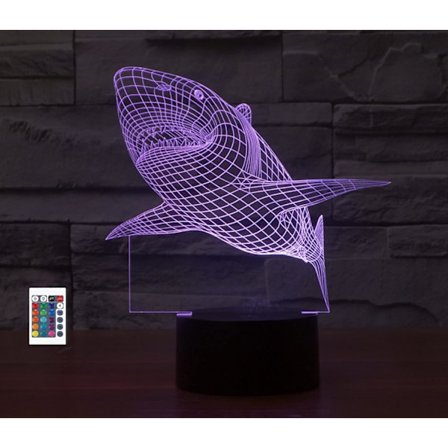 WJ 3D Hai 3D Fjernkontroll 16 Farger Nattlys Illusjon Akryl LED Bordlampe Sengelampe Barn Soverom Skrivebord Dekor Bursdagsgaver Leker for Barn