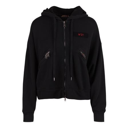 N21, N.21 Cotton Hoodie Zwart, Dames, Maat:M