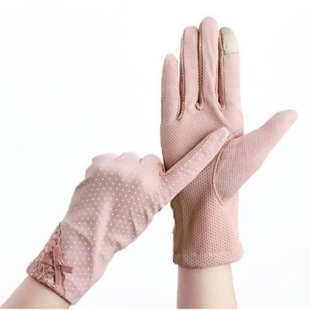 Dam solskydd körhandskar, andningsbara tunna alla fingerhandskar, eleganta spets solskyddshandskar, pekskärmshandskar, utomhuscykel fiske