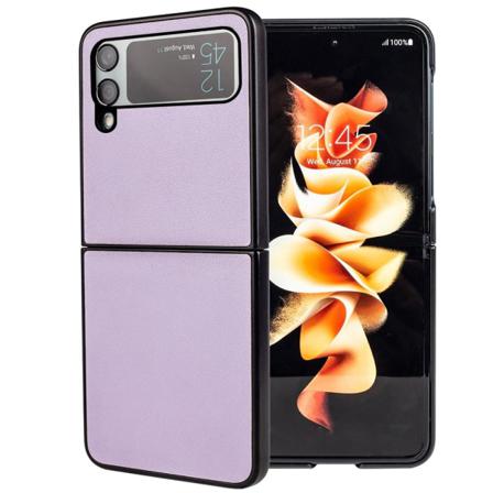 Samsung Galaxy Z Flip4 5g Genuine Leather Coated Hard Pc Back Sk Purple