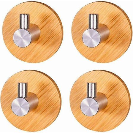 Bambus Håndklædekroge, 4 Stykker Bambus Klæbekrog, Bambus Selvklæbende Krog, Selvklæbende Håndklædekroge, til Hjemme Badeværelse Køkken Ophæng RPP