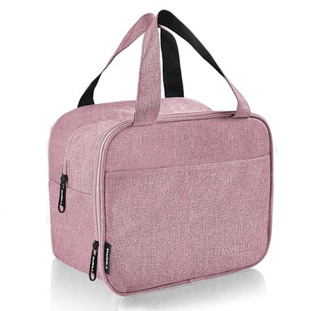 Isolert Lunsjveske, Liten Kjøleveske med Glidelås Doble Lag Lekkasjesikker Vanntett Passer for Voksne Barn Arbeid Piknik og Reiser (Rosa)