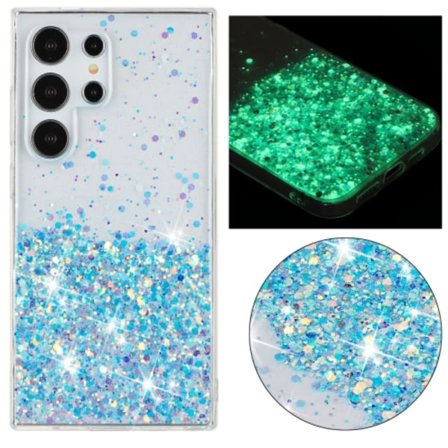 Samsung Galaxy S23 Ultra 5G Skal Transparent Ram Noctilucent Glitter Pulver TPU