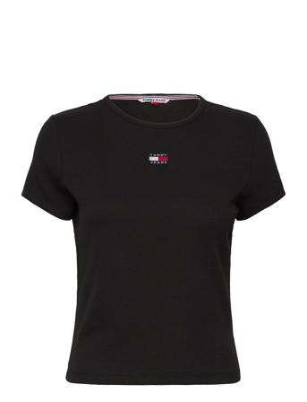 Tjw Bby Xs Badge Rib Tee T-shirts & Tops Short-sleeved Svart Tommy Jeans*Betinget Tilbud