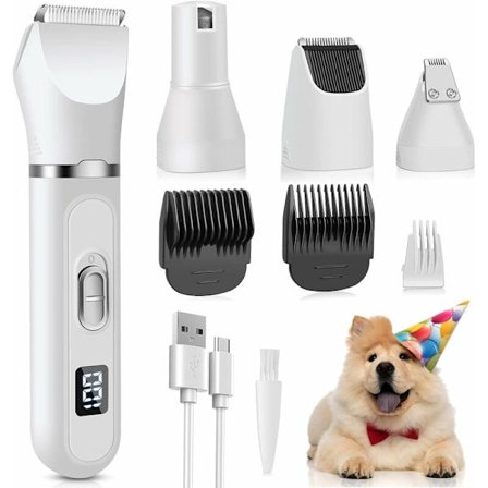 Hundklippare, hund- och kattklippare, hundkloslipare, husdjurshårstrimmerset med LED-display, lämplig för hundar, katter, tassar, ögon, öron, ansikte,
