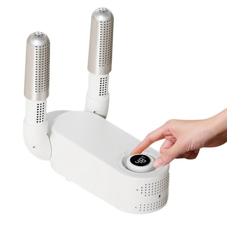 Skotørker: Bærbar elektrisk varmer for arbeids- og skistøvler. Med varmeblåser, vifte, timer og stativ for rask tørking og luktfjerning.