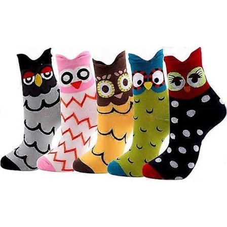 Damstrumpor Cartoon Owl Söta Djuruttryck Flickor Bomullstrumpor Korta