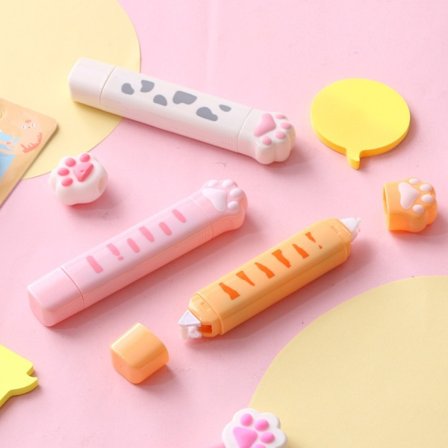 1 st Rättningstejp, Söt Tecknad Kattklo Rättningstejp för Barn Student Skrivning (gul)