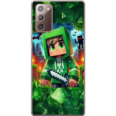 Kompatibel Mobilcover til Samsung Samsung Galaxy Note20 Minecraft gamer dreng grøn hættetrøje pixel eventyr dreng sværd Minecraft kunst design