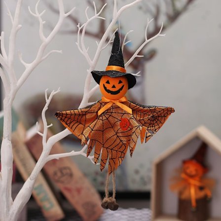 Mub- Allo Halloween Outdoor Decorations Holiday Party Scene Layout Witch White Ghost Black Cat Dress Bell Doll Pendant