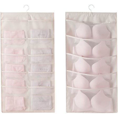 Beige udvidet skab hængende bh-arrangør med roterende metal H