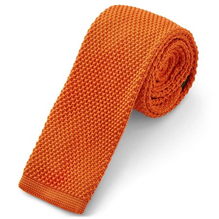 Orange Strikket Slips til mænd - Ensfarvede slips