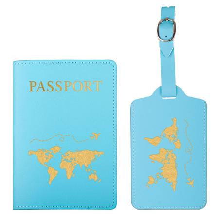 Passportskrinner og bagasjetagger for par, Passportskrinner og sett for par Bryllupsfest Bryllupsreise SJX blue