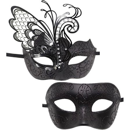 Par Maskerad Mask Metall Järn Fjäril Bal Mask Fest Mask (Svart) 2 st
