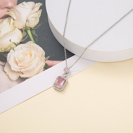 Fe-stil simulerad diamant nyckelben kedja Akvamarin med diamant hänge halsband för kvinnor (rosa)