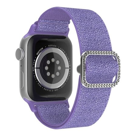 Apple Watch (45 mm) klockarmband i nylon med sömmar och strassspänne - Lila