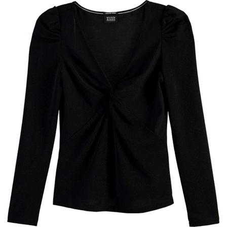 Scotch & Soda, Metallic twist long sleeved top Zwart, Dames, Maat:S