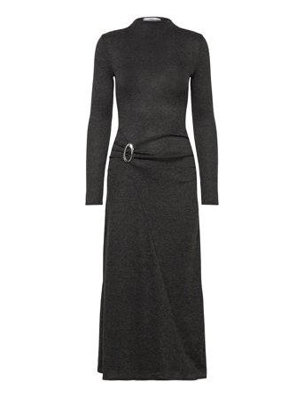 Mango Fine-Knit Dress With Metallic Detail - Grey - M