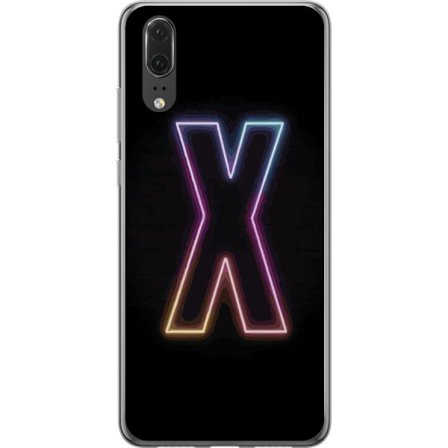 Yhteensopiva Puhelinkuori Huawei Huawei P20 Neonkirjain X voimakkaissa väri vaihteluissa mustaa taustaa vasten, voimakas typografinen suunnittelu sel