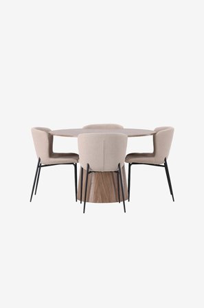 Venture Home - Spisegruppe Lanzo med 4 stk stoler Modesto - Brun - Spisegruppe 4 personer - Fra Homeroom