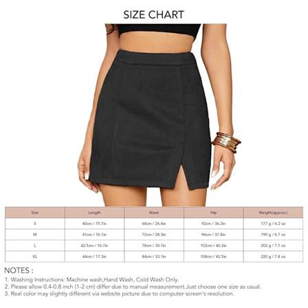Kvinners Miniskjørt Høy Midje Faux Suede Trykt Side Split Bodycon Kort A Linje Svart XL