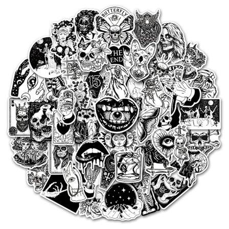 50 stk Sort-hvide gotiske horror graffiti klistermærker DIY legetøj