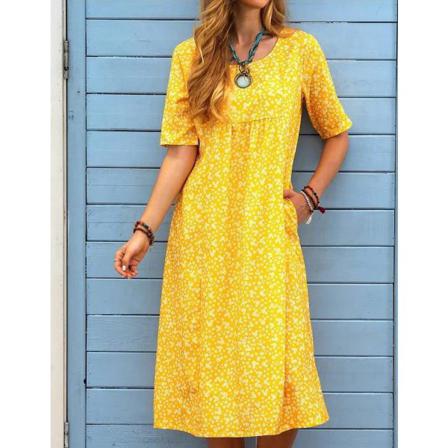 Dam Kortärmad Klänning Med Blommigt Print Dam Summer Beach Casu