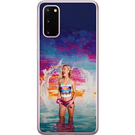 Kompatibel Mobilcover til Samsung Galaxy S20 Blond kvinde i farverigt strandtøj, der leger i havet ved solnedgang