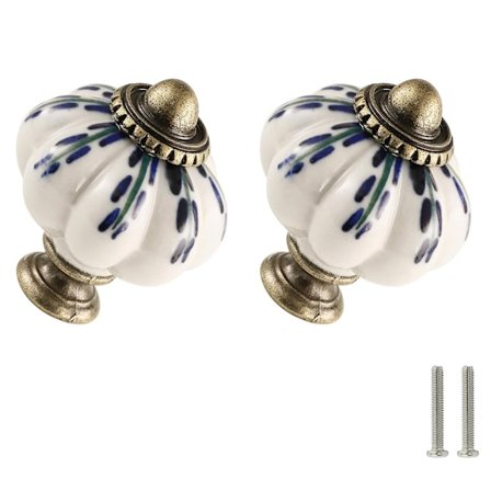 Elfenben Gresskar Knotter 2-Pakning, Porselen Skap Knotter Vintage Skuffe Håndtak - Antikke Kommode Håndtak med Skruer