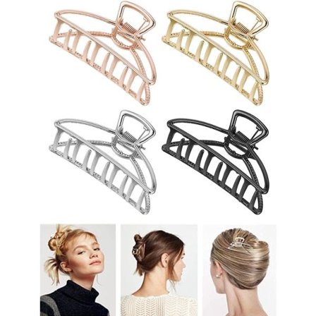 4 st Stora Hårklämmor i Metall för Tjockt Hår - Jumbo Hårklämmor med Starkt Grepp - Stora Hårklämmor - Hårstylingstillbehör för Kvinnor och Flickor