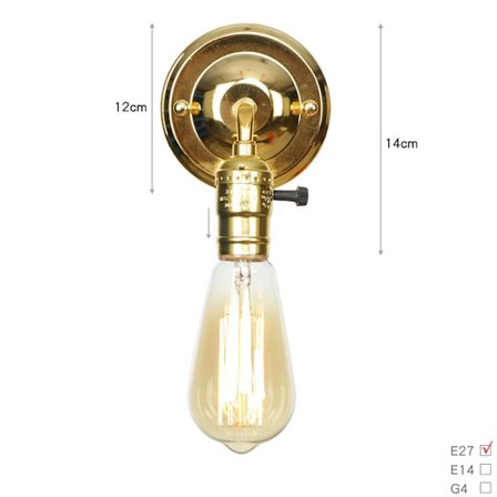 Retro Lamphållare E27 Edison Retro Vägglampa Hållare Strömbrytare Heminredning 220V (Guldvred)
