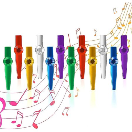 Sæt med 6 farver Kazu musikinstrumenter i Kazu aluminiumslegering med 12 akkompagnementer af mundharmonika med membran til guitar, ukulele, violin, 