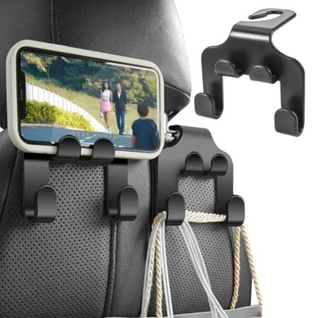 Dobbelt Krog og Mobilholder til Nakkestøtte i Bil Organisering sort