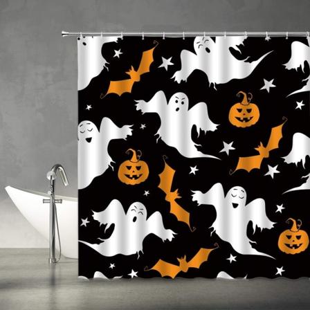 Spooky Halloween Duschdraperi Roliga Spöken Fladdermöss Pumpa Stjärnor Söta Halloween Svart Vit Orange Polyestertyg(70" WX70 H)"