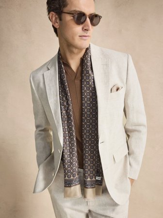 John Henric Men's Beige Silk Scarf Geometric Size Onesize