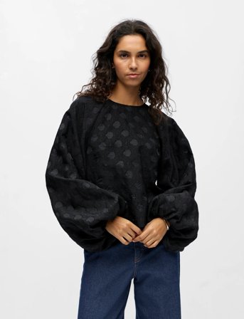 Object Objzammi L/S Re O-Neck Top 140 - Black - 38