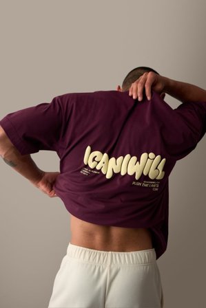 ICANIWILL - Everyday Oversized Cotton T-shirt Print Dark mahogany - Herre - ICIW