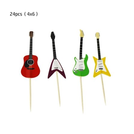24 Stk Guitar Cupcake Toppers Guitar Festpynt Fødselsdag