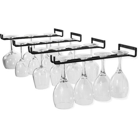 4-osainen seinään kiinnitettävä pikarinpidike - 30 cm musta taottu rauta - kestävä viinilasipidike