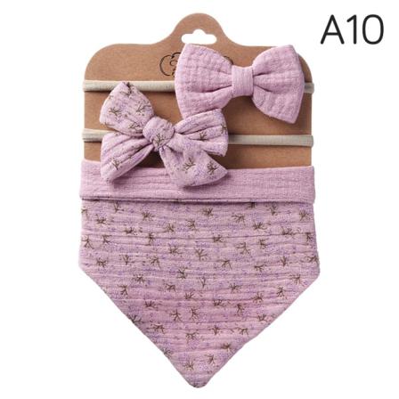 3 St/ Set Muslin Bomull Baby Haklapp Rosett Pannband Triangel Saliv Till