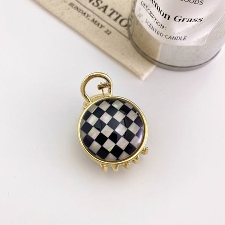 1 rutbräde hög hästsvans metall fästklämma (rund svart och vit rutor)