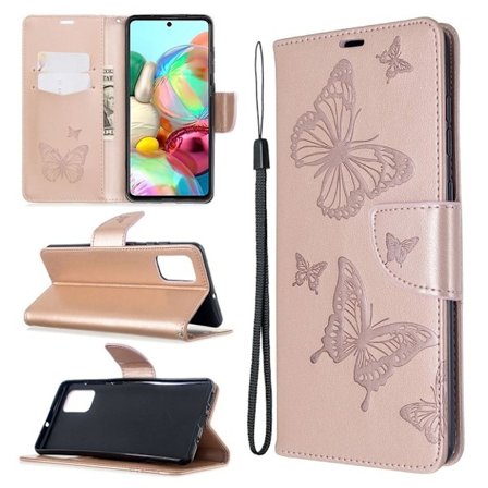 Butterfly Samsung Galaxy A71 skinnveske - Rose Gull
